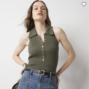 WHBM Sleeveless Rib Collar Henley In Forever Olive NWT Size Small
